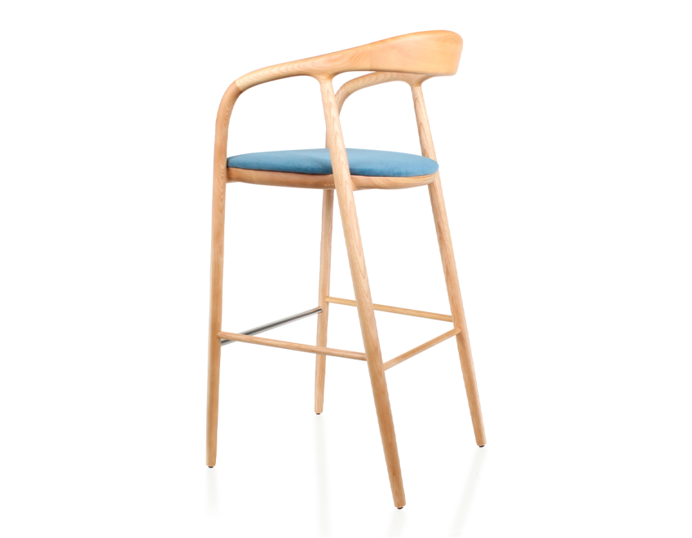 Bar stool h80 cm natural tint blue jean fabric seat natural wood stain and denim fabric Bar stool h80 cm natural tint blue jean fabric seat natural wood stain and denim fabric