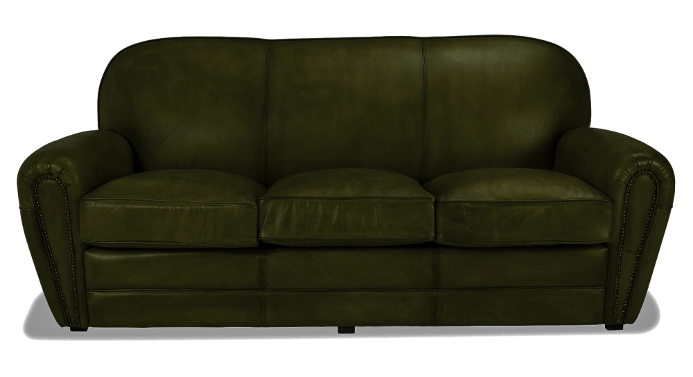 Canapé club cuir 3 places vert olive accoudoirs cloutés Canapé club cuir 3 places vert olive accoudoirs cloutés