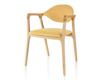 Chaise design avec accoudoirs bois teinte naturelle et tissu jaune Chaise design avec accoudoirs bois teinte naturelle et tissu jaune