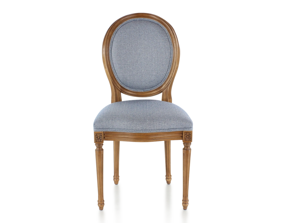 Chaise ancienne style Louis XVI bois teinte ancienne et tissu chevron bleu Chaise ancienne style Louis XVI bois teinte ancienne et tissu chevron bleu