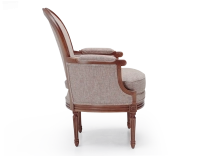 Fauteuil bergère mouluré style Louis XVI bois teinte ancienne et tissu orange Fauteuil bergère mouluré style Louis XVI bois teinte ancienne et tissu orange