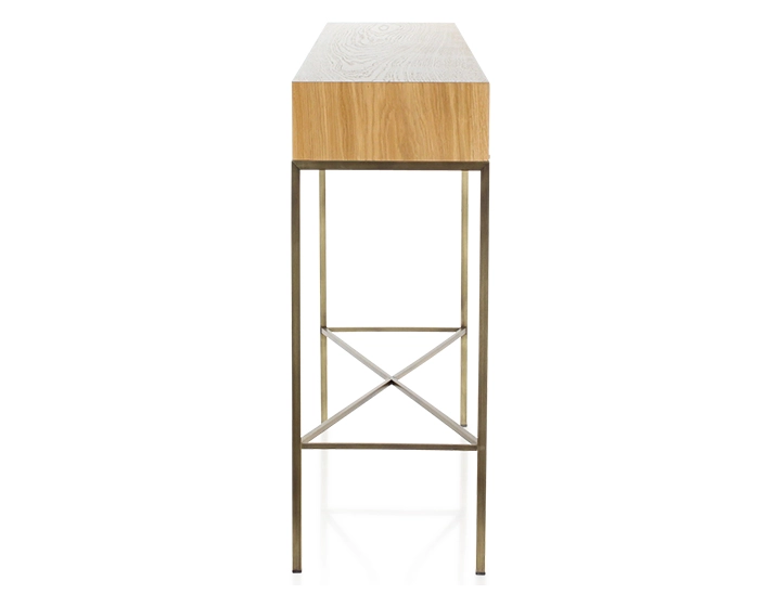 Console design frêne teinte naturelle et métal patine laiton Console design frêne teinte naturelle et métal patine laiton