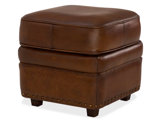 Leather pouffe vintage brown studded edge