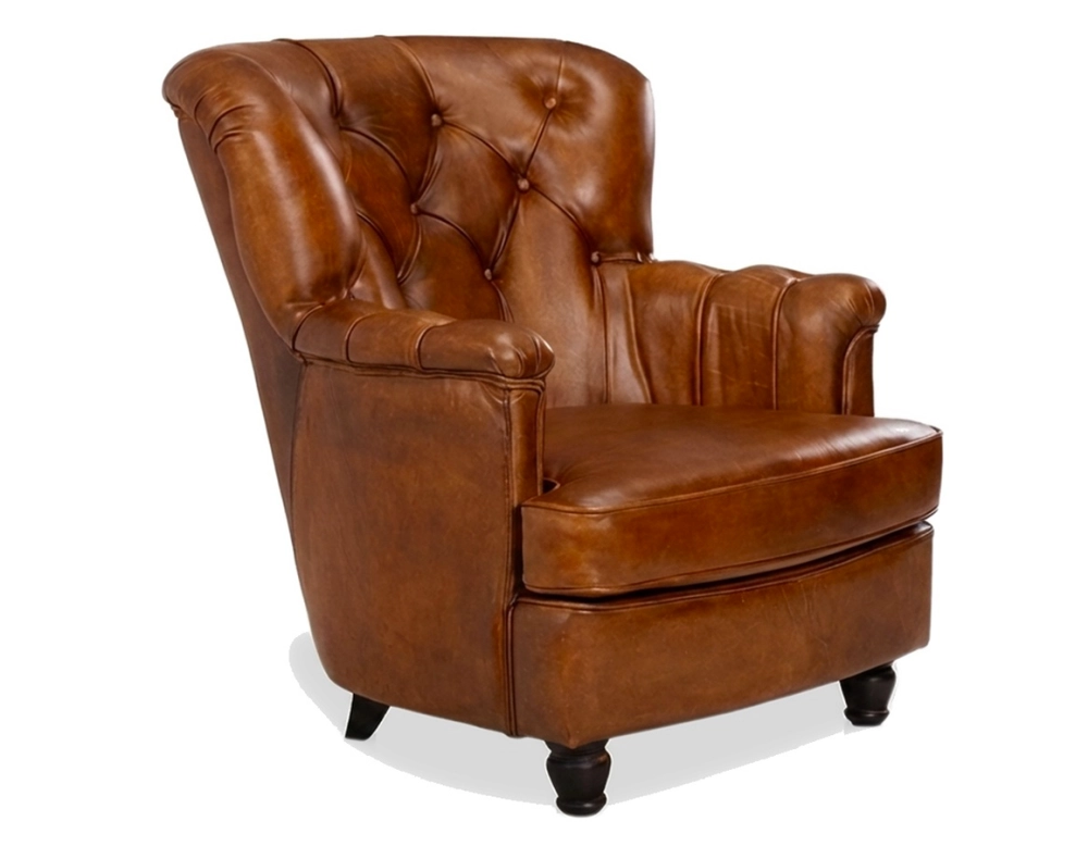 Chesterfield leather armchair medium light brown back