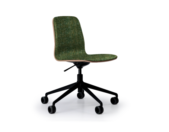 Design office chair black metal base with wheels and green mottled fabric seat