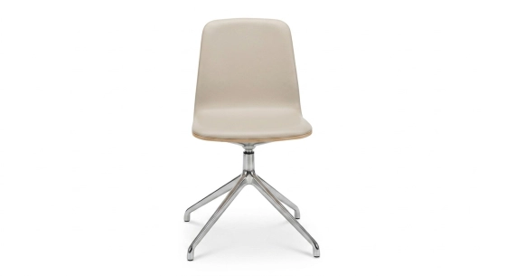 Office chair with 5 branches dossier bois teinte naturelle assise cuir gris clair