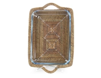 Rectangular pyrex dish with rattan flower stand Rectangular pyrex dish with rattan flower stand