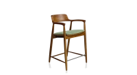 Bar stool h60 cm cherry-stained wood green fabric seat
