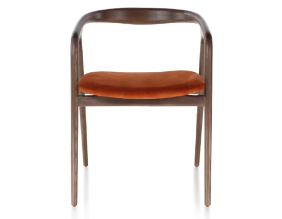 Chaise scandinave bois teinte marron foncé assise tissu velours terracotta