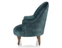 Fauteuil crapaud avec accoudoirs pieds bois teinte noyer et tissu velours bleu pétrole Fauteuil crapaud avec accoudoirs pieds bois teinte noyer et tissu velours bleu pétrole