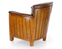 Fauteuil club bois et cuir marron vintage Fauteuil club bois et cuir marron vintage