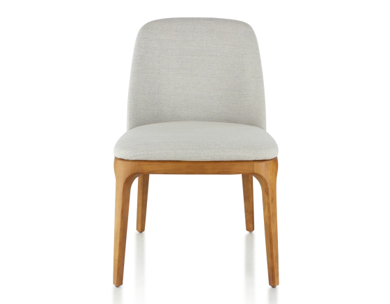 Designer chair cherry-stained wood and natural beige fabric