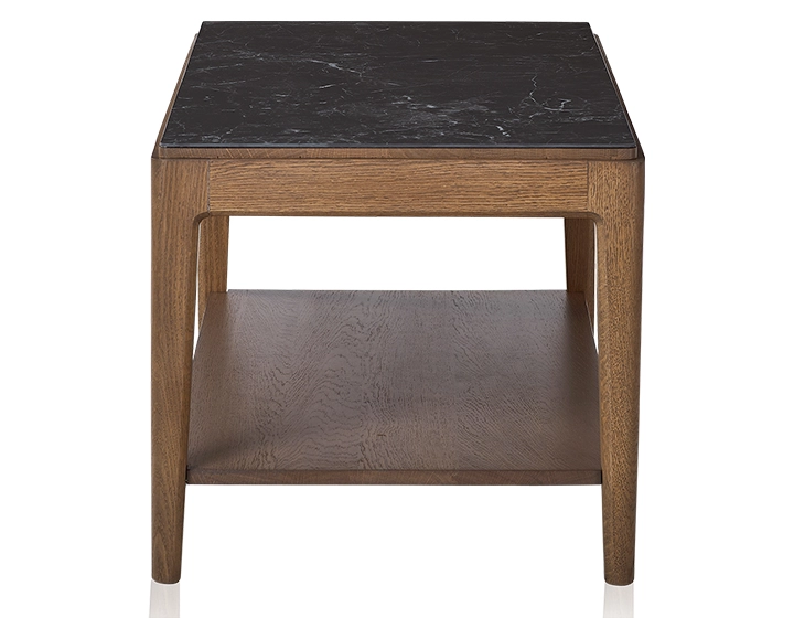 Table basse rectangulaire en chêne et céramique avec tablette en bois teinte noyer plateau céramique effet ardoise 100x50 cm Table basse rectangulaire en chêne et céramique avec tablette en bois teinte noyer plateau céramique effet ardoise 100x50 cm