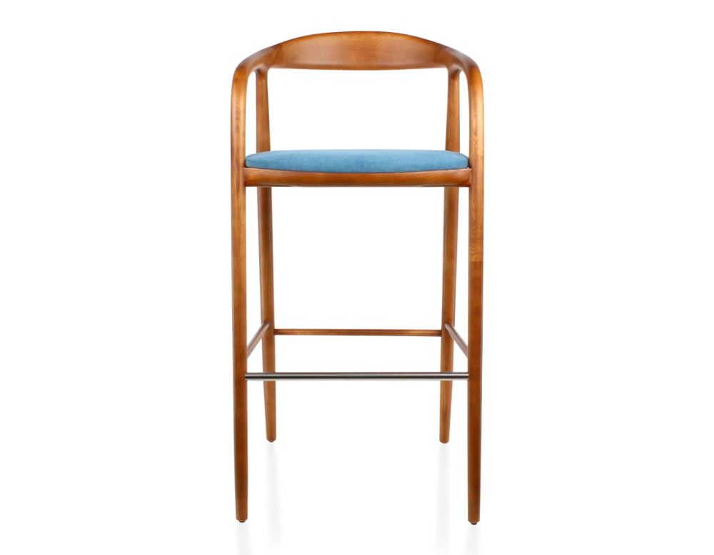 Tabouret de bar h80 cm teinte merisier assise tissu bleu jean bois teinte merisier et tissu bleu jean Tabouret de bar h80 cm teinte merisier assise tissu bleu jean bois teinte merisier et tissu bleu jean