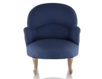 Fauteuil crapaud avec accoudoirs pieds bois teinte noyer et tissu bleu marine Fauteuil crapaud avec accoudoirs pieds bois teinte noyer et tissu bleu marine