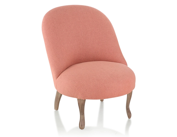 Fauteuil crapaud sans accoudoirs pieds bois teinte noyer et tissu rose corail Fauteuil crapaud sans accoudoirs pieds bois teinte noyer et tissu rose corail