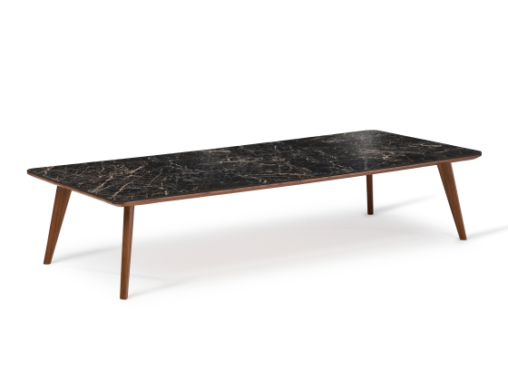 F7 rectangular coffee table in walnut and ceramic Natural stained wood and black marble effect ceramic M2 120x60x30 cm