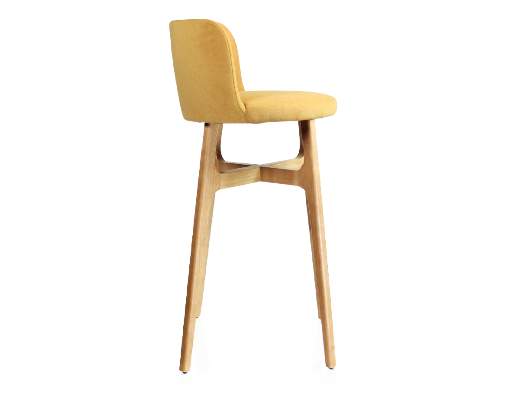 Tabouret de bar h80 cm bois teinte naturelle assise tissu jaune Tabouret de bar h80 cm bois teinte naturelle assise tissu jaune
