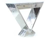 Console art déco double tiroirs aluminium riveté