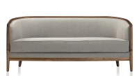 Canapé ancien 3 places bois teinte noyer et tissu gris clair Canapé ancien 3 places bois teinte noyer et tissu gris clair