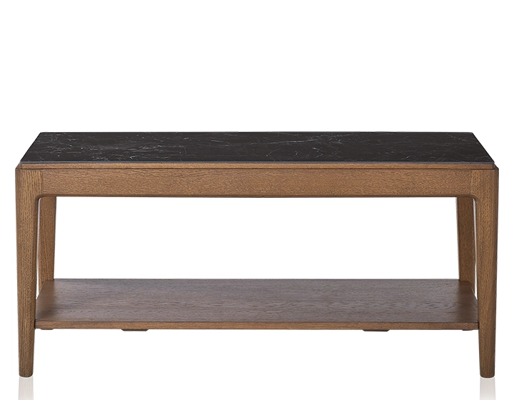 Table basse rectangulaire en chêne et céramique avec tablette en bois teinte noyer plateau céramique effet ardoise 100x50 cm Table basse rectangulaire en chêne et céramique avec tablette en bois teinte noyer plateau céramique effet ardoise 100x50 cm