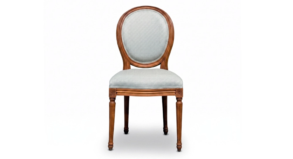Chaise ancienne style Louis XVI bois teinte ancienne et tissu chevron khaki
