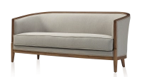 Canapé ancien 3 places bois teinte noyer et tissu gris clair Canapé ancien 3 places bois teinte noyer et tissu gris clair