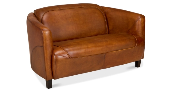 2 seater leather club sofa light brown