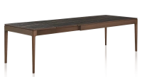 Table extensible 6 à 12 personnes en chêne et céramique allonges céramique avec bois teinte marron foncé et plateau et allonges céramique effet marbre noir 140x100 cm Table extensible 6 à 12 personnes en chêne et céramique allonges céramique avec bois teinte marron foncé et plateau et allonges céramique effet marbre noir 140x100 cm