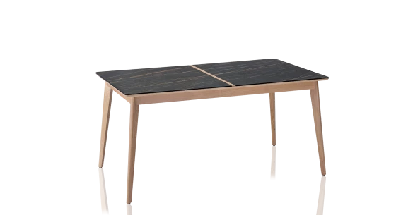 Table extensible en chêne naturel et céramique effet marbre noir allonge chêne 140x90 cm
