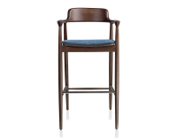 Tabouret de bar h80 cm bois teinte marron foncé assise tissu bleu jean Tabouret de bar h80 cm bois teinte marron foncé assise tissu bleu jean