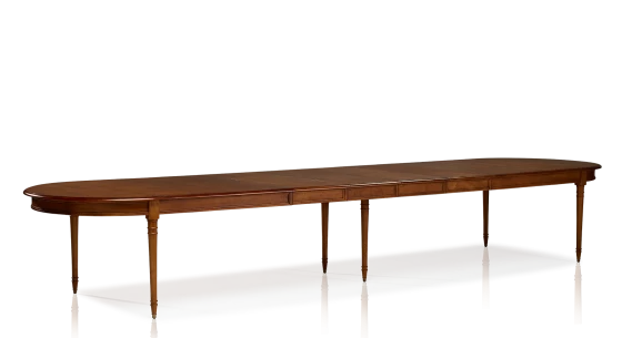 Table extensible Louis XVI allongée pour 14 à 24 personnes bois teinte ancienne avec 4 allonges 310x120 cm