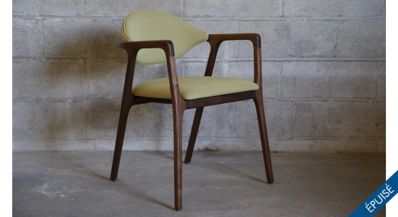 Walnut Designer armchair natural wood finish and green fabric