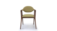 Chaise design avec accoudoirs en noyer bois teinte naturelle et tissu vert Chaise design avec accoudoirs en noyer bois teinte naturelle et tissu vert