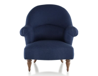 Fauteuil crapaud avec accoudoirs pieds bois teinte noyer et tissu bleu marine moyen dossier Fauteuil crapaud avec accoudoirs pieds bois teinte noyer et tissu bleu marine moyen dossier