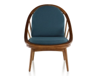 Fauteuil scandinave bois teinte merisier et tissu bleu océan Fauteuil scandinave bois teinte merisier et tissu bleu océan