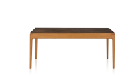 Table extensible 8 à 14 personnes en chêne et céramique allonges céramique avec bois teinte merisier et plateau et allonges céramique brun oxydé 210x100 cm