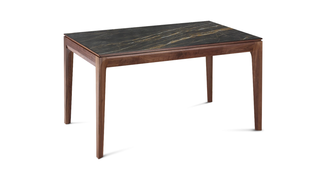Table extensible 8 à 12 personnes en noyer et céramique allonges céramique avec bois teinte naturelle et plateau et allonges céramique effet marbre noir 160x100 cm Table extensible 8 à 12 personnes en noyer et céramique allonges céramique avec bois teinte naturelle et plateau et allonges céramique effet marbre noir 160x100 cm