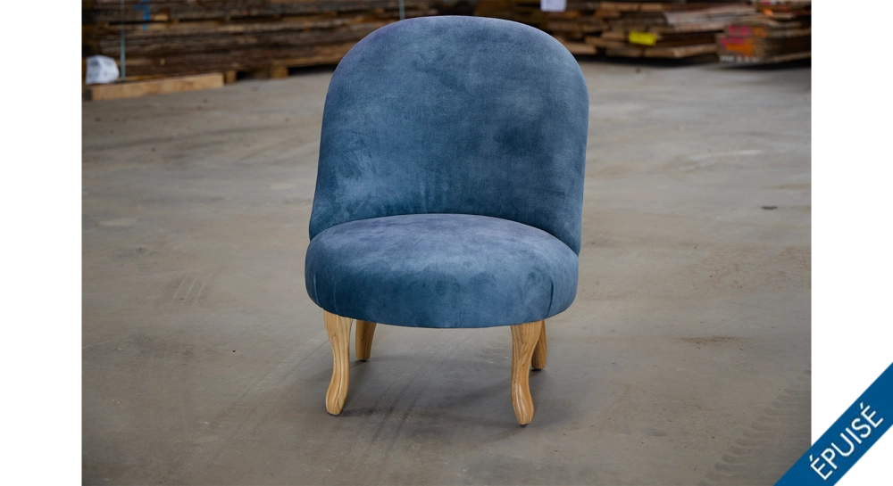 Armchair without armrests natural wood finish legs and petrol blue velvet fabric Armchair without armrests natural wood finish legs and petrol blue velvet fabric