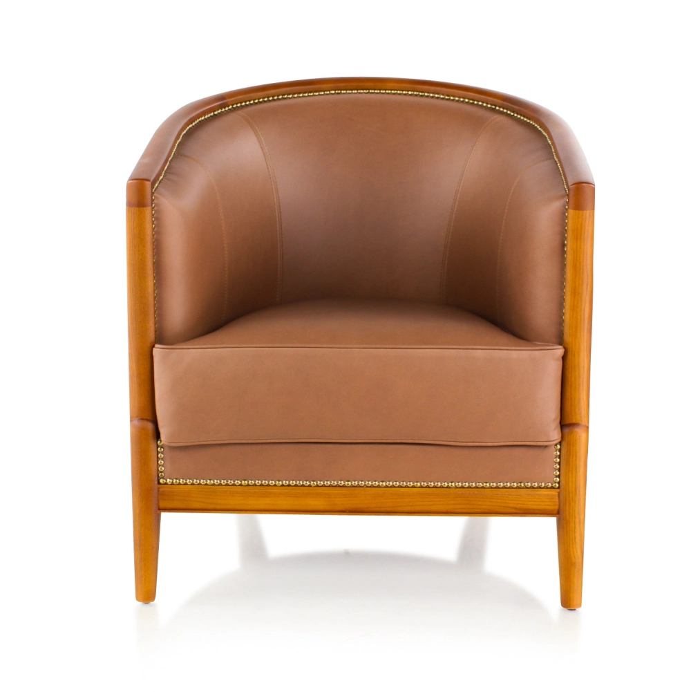 Fauteuil ancien teinte merisier et cuir noisette Fauteuil ancien teinte merisier et cuir noisette