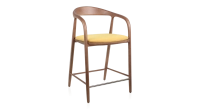 Tabouret de bar H60 cm bois teinte noyer et tissu jaune
