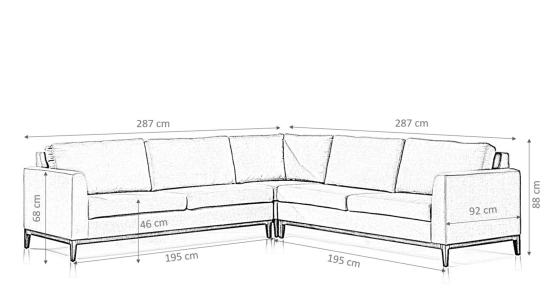 Canapé d'angle 7 places tissu bleu jean (3G - A - 3D)