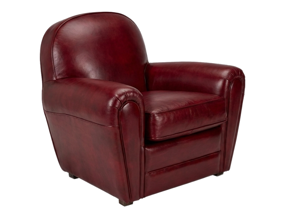 Sillón club de piel rojo carmín reposabrazos ribete