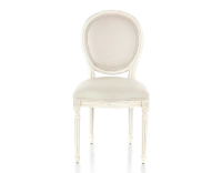 Chaise ancienne style Louis XVI bois teinte blanche cérusée et tissu chevron beige Chaise ancienne style Louis XVI bois teinte blanche cérusée et tissu chevron beige