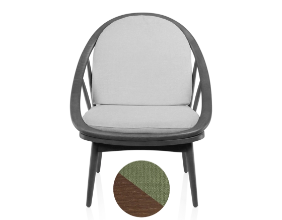 Fauteuil scandinave bois teinte marron foncé et tissu vert