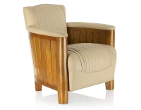 Fauteuil club bois et cuir beige Fauteuil club bois et cuir beige