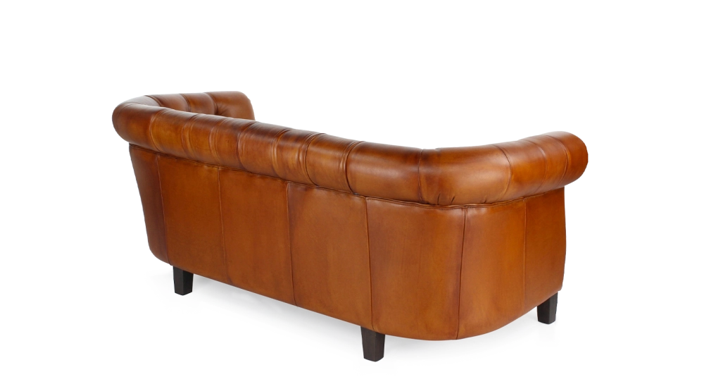 Canapé Chesterfield cuir 2 places marron clair accoudoirs cloutés Canapé Chesterfield cuir 2 places marron clair accoudoirs cloutés