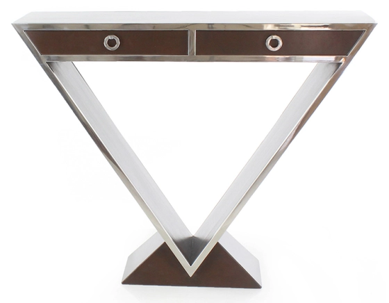 Console art déco double tiroirs bois teinte marron foncé