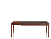Table extensible 6 à 12 personnes en noyer et céramique allonges bois avec bois teinte naturelle et plateau céramique brun oxydé 140x100 cm Table extensible 6 à 12 personnes en noyer et céramique allonges bois avec bois teinte naturelle et plateau céramique brun oxydé 140x100 cm