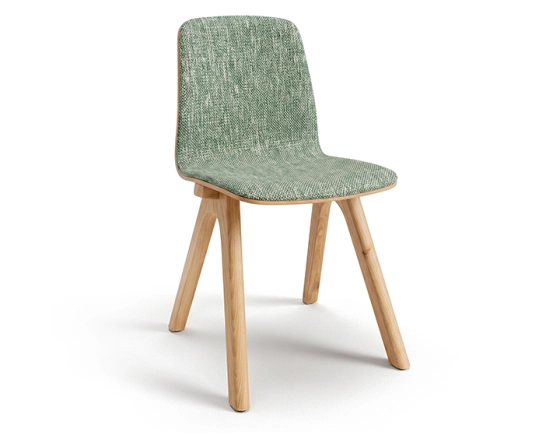 Chaise design en chêne tapissé bois teinte naturelle assise tissu chiné vert